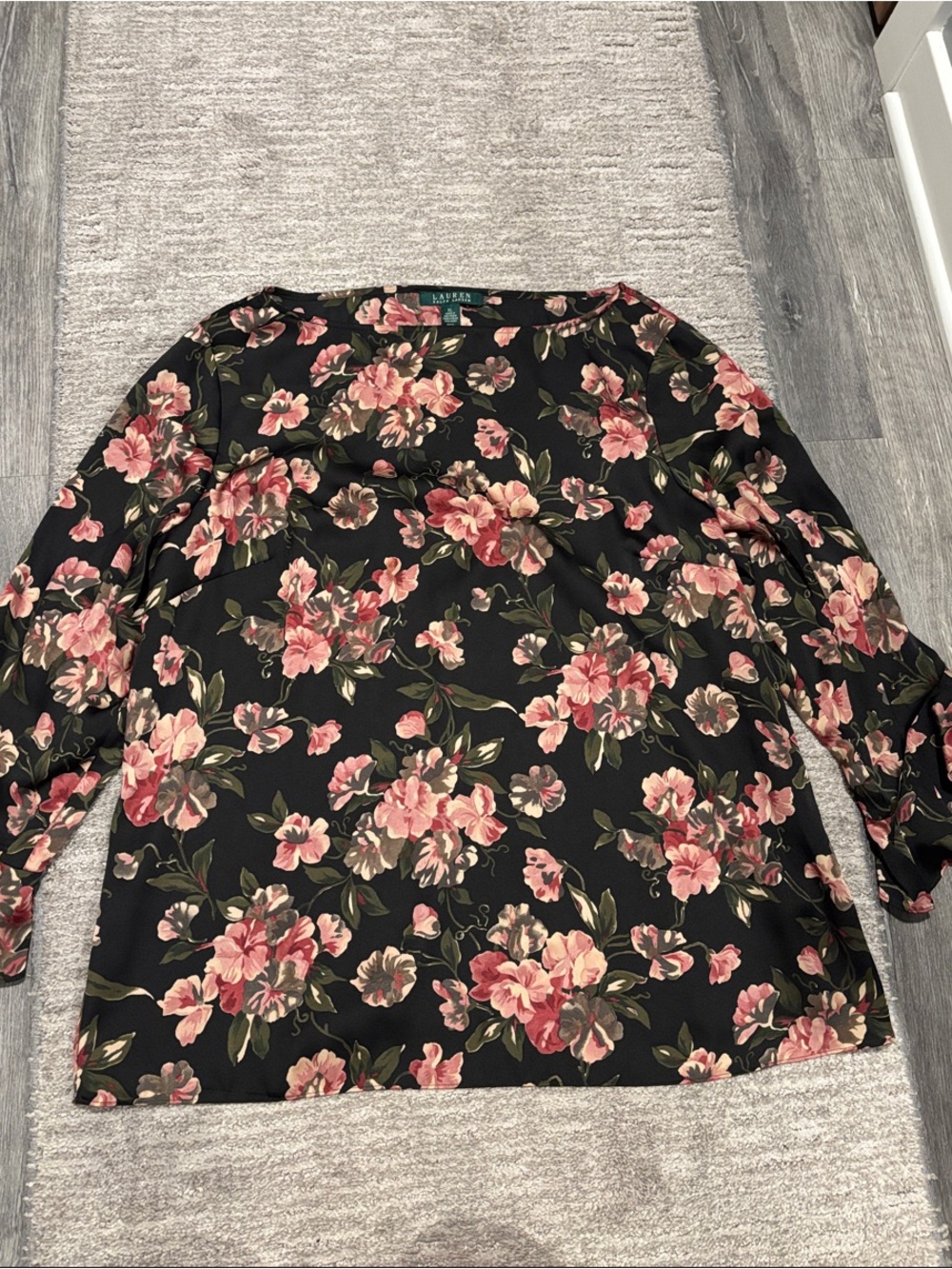 Lauren Ralph Lauren Floral Black Long-Sleeve Women's Top size XL